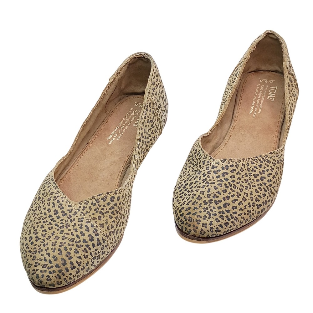 TOMS Jutti Leopard Print Pointed Toe Flats Women 9.5 Tan Brown Animal Print Shoe